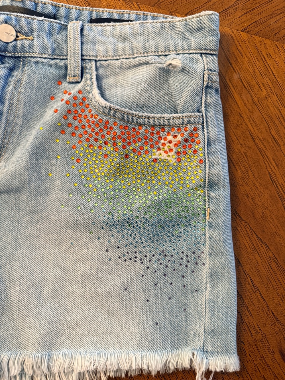 ❤️ Rainbow Rhinestone Jean Shorts - Picture 3 of 7